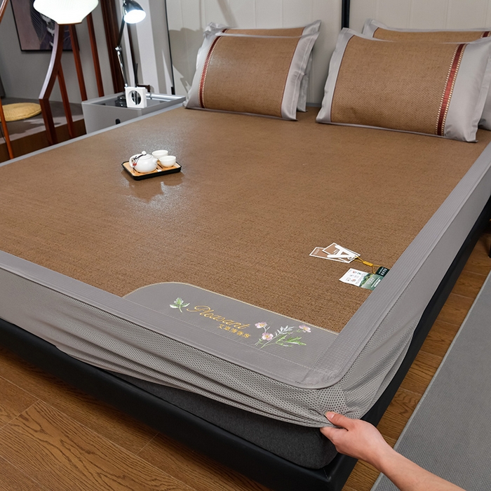 小牛席业 2026新款加厚款-艾草清新养生席（床笠款） 加厚款-艾草清香养生（床笠款）-浅咖