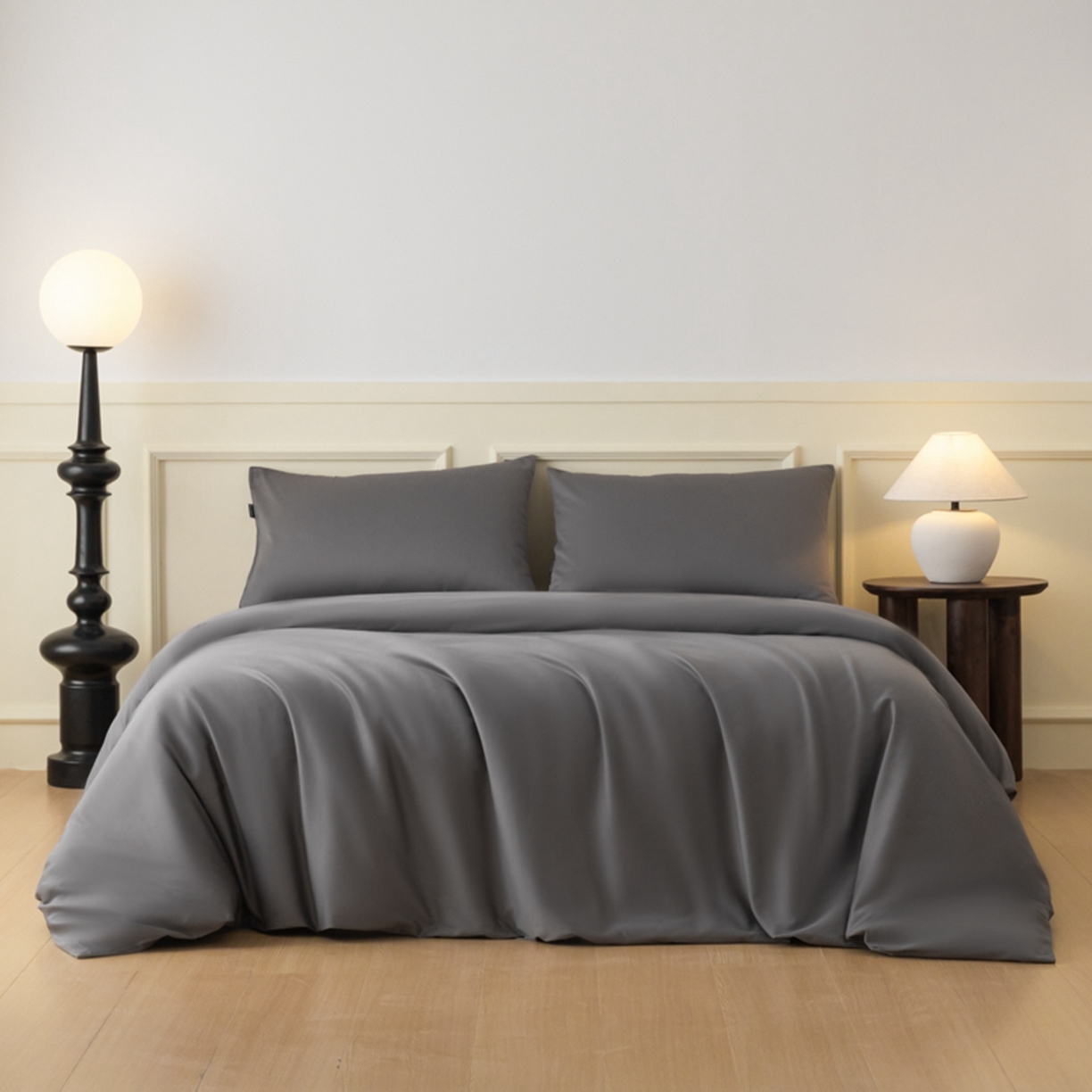 91家纺网 家纺一手货源 找家纺 秀色家纺 2026新款高端100pro新疆长绒棉床上四件套全棉纯棉四季纯色双拼高级感礼品团购四件套-米朵 米朵-雅士灰