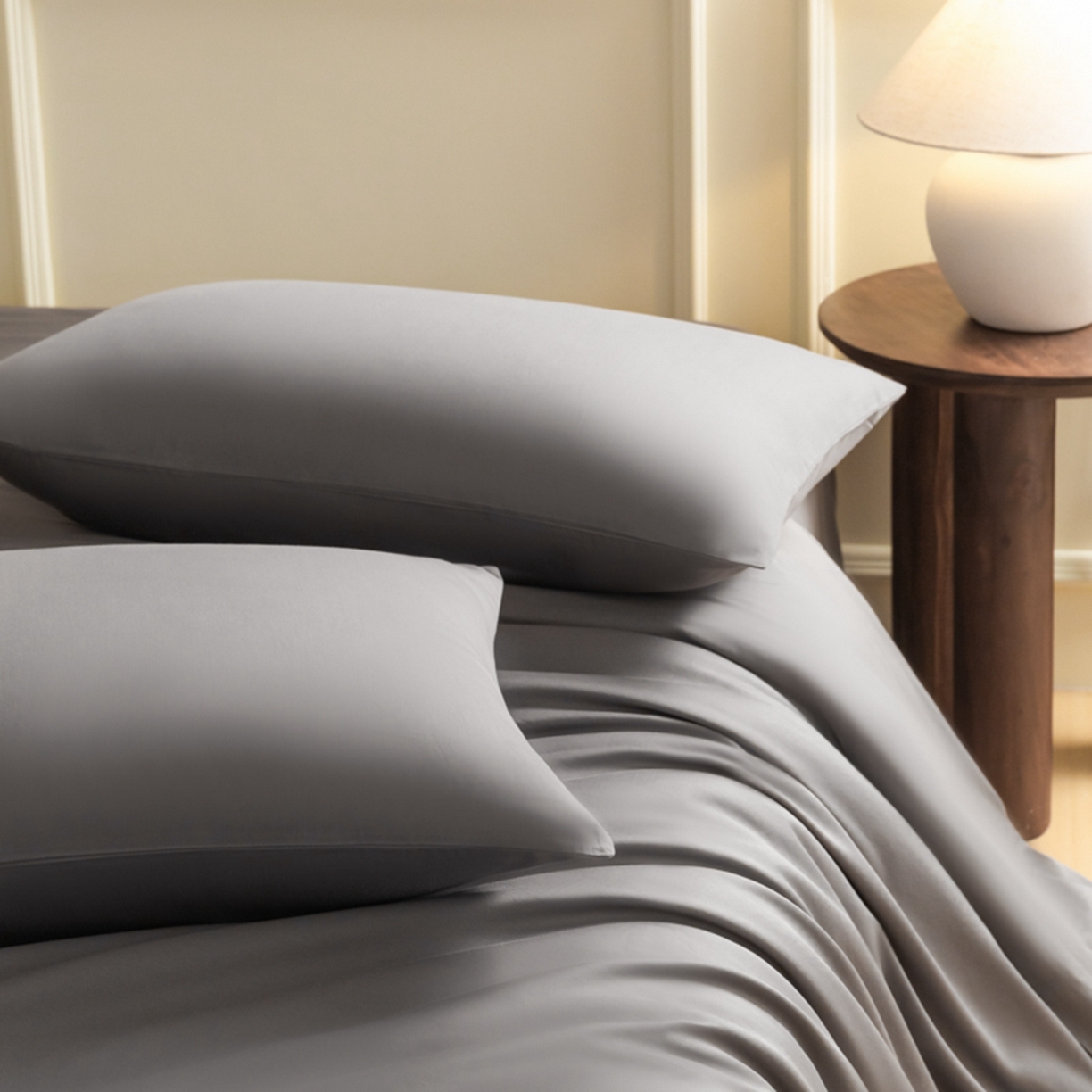 91家纺网 家纺一手货源 找家纺 秀色家纺 2026新款高端100pro新疆长绒棉床上四件套全棉纯棉四季纯色双拼高级感礼品团购四件套-米朵 米朵-雅士灰