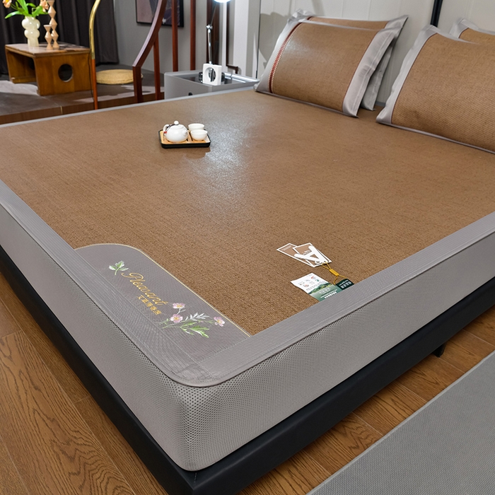 91家纺网 家纺一手货源 找家纺 小牛席业 2026新款加厚款-艾草清新养生席（床笠款） 加厚款-艾草清香养生（床笠款）-浅咖