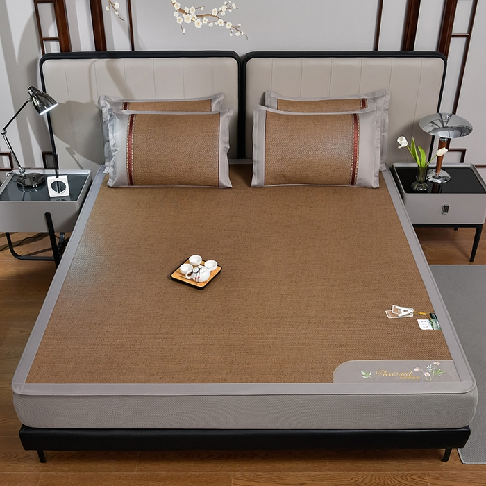 91家纺网 家纺一手货源 找家纺 小牛席业 2026新款加厚款-艾草清新养生席（床笠款） 加厚款-艾草清香养生（床笠款）-浅咖