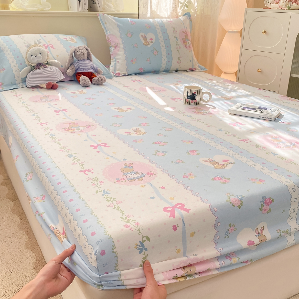 女子家纺 2026新款全棉纯棉印花小清新系列单床笠单品床笠床笠单件 花丛兔兰