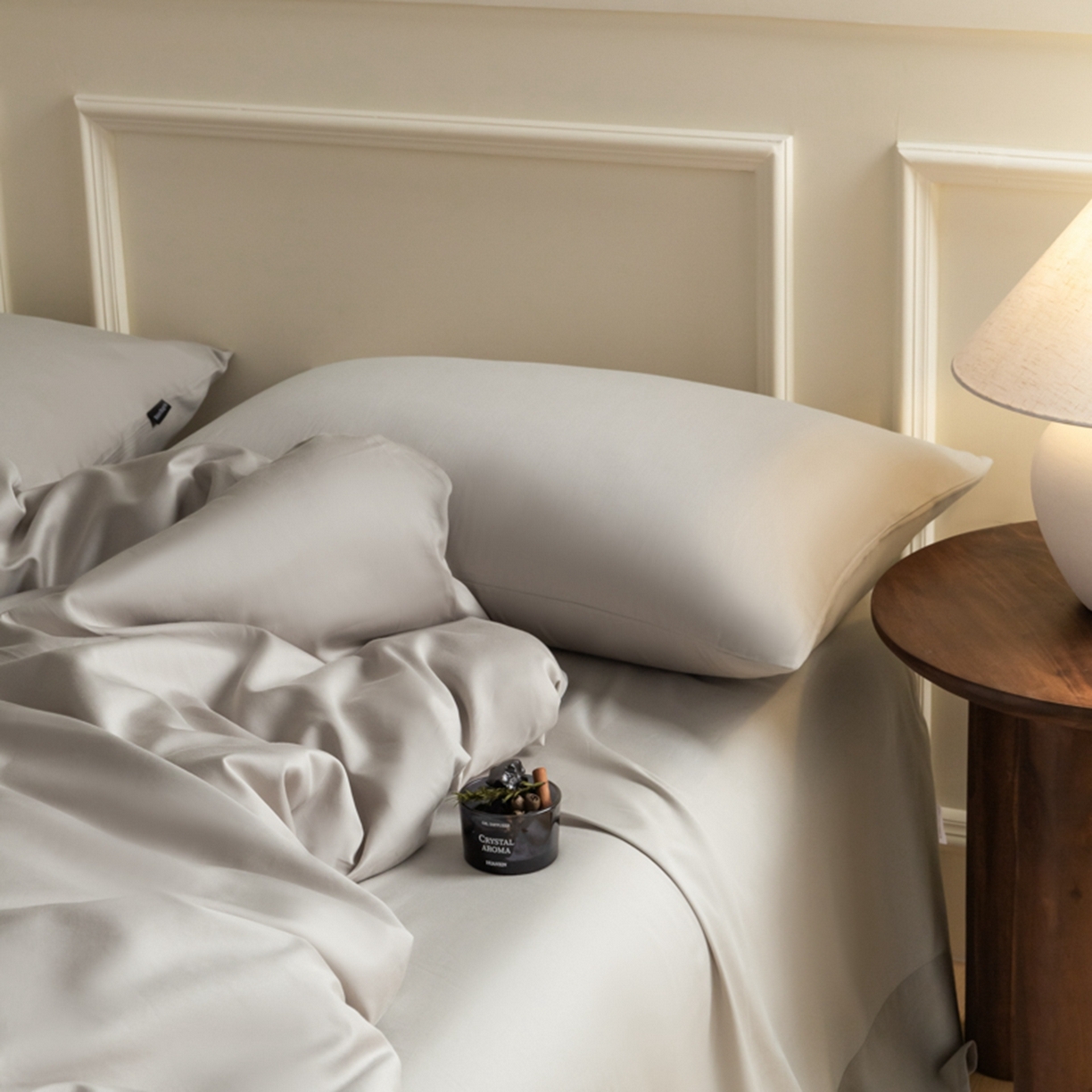 91家纺网 家纺一手货源 找家纺 秀色家纺 2026新款高端100pro新疆长绒棉床上四件套全棉纯棉四季纯色双拼高级感礼品团购四件套-米朵 米朵-烟墨灰