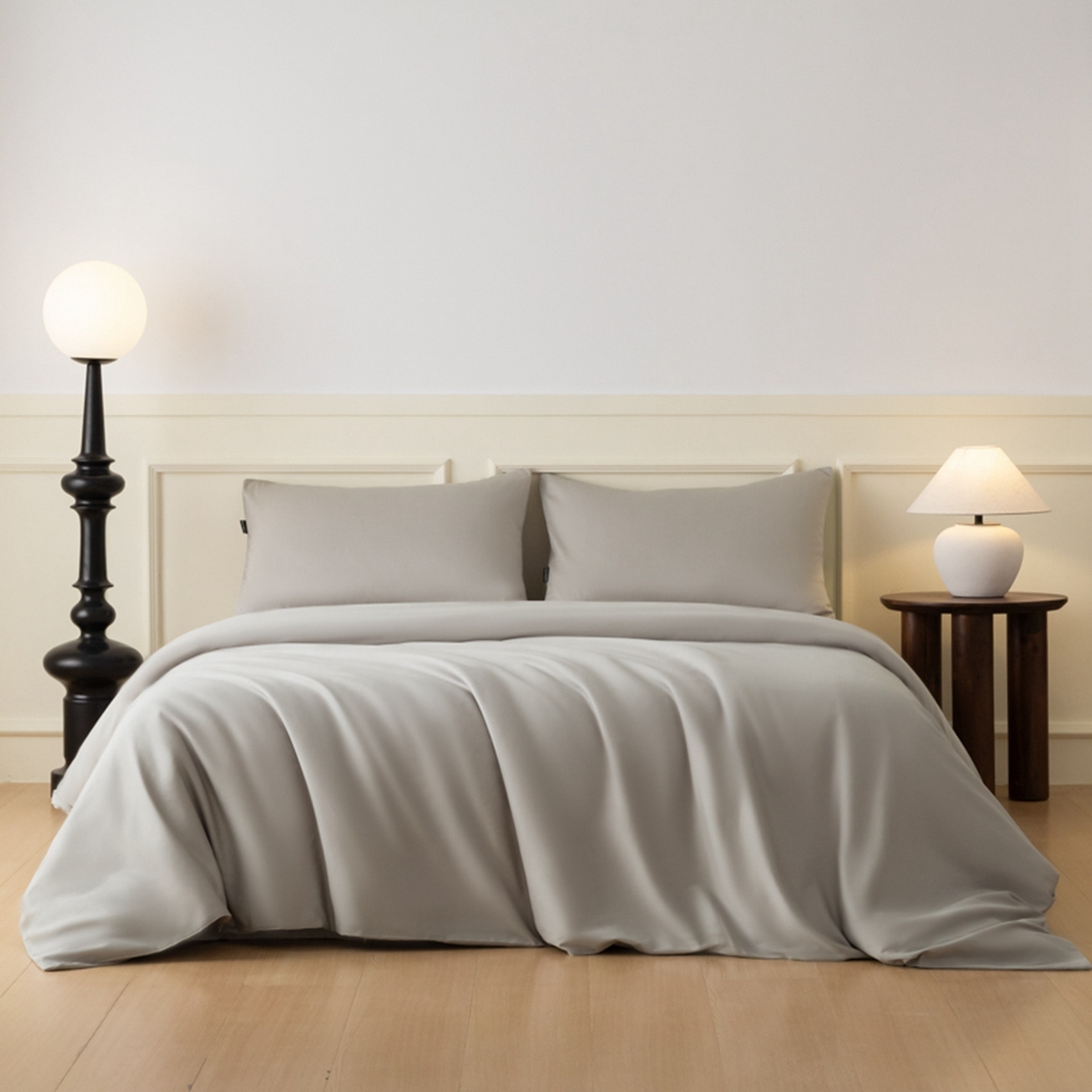 91家纺网 家纺一手货源 找家纺 秀色家纺 2026新款高端100pro新疆长绒棉床上四件套全棉纯棉四季纯色双拼高级感礼品团购四件套-米朵 米朵-烟墨灰