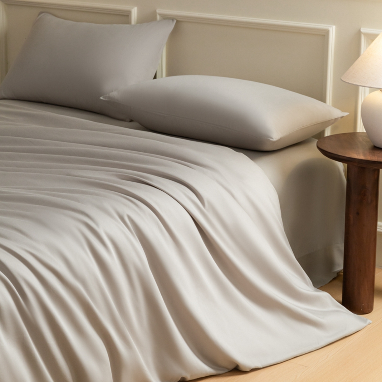 91家纺网 家纺一手货源 找家纺 秀色家纺 2026新款高端100pro新疆长绒棉床上四件套全棉纯棉四季纯色双拼高级感礼品团购四件套-米朵 米朵-烟墨灰