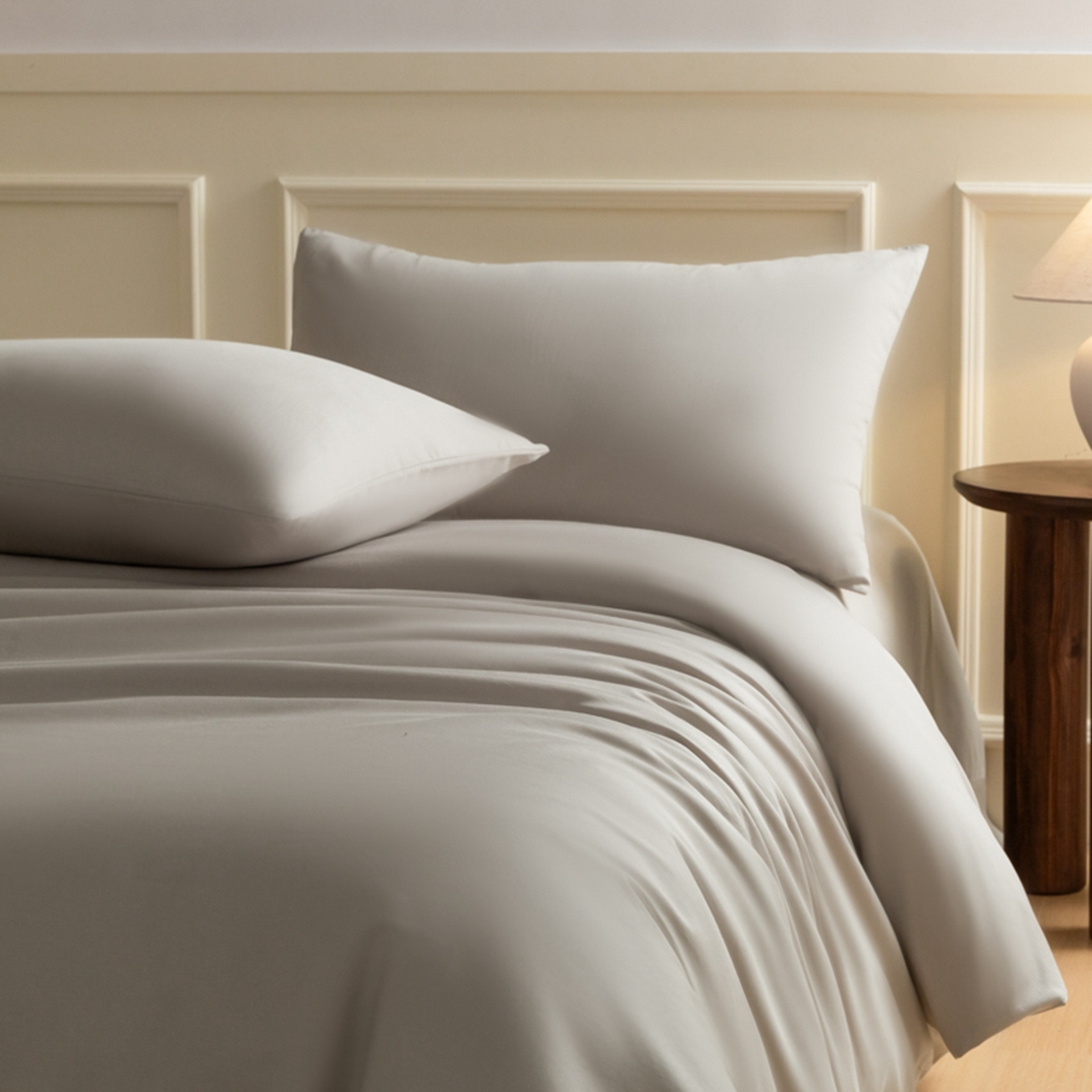 91家纺网 家纺一手货源 找家纺 秀色家纺 2026新款高端100pro新疆长绒棉床上四件套全棉纯棉四季纯色双拼高级感礼品团购四件套-米朵 米朵-烟墨灰