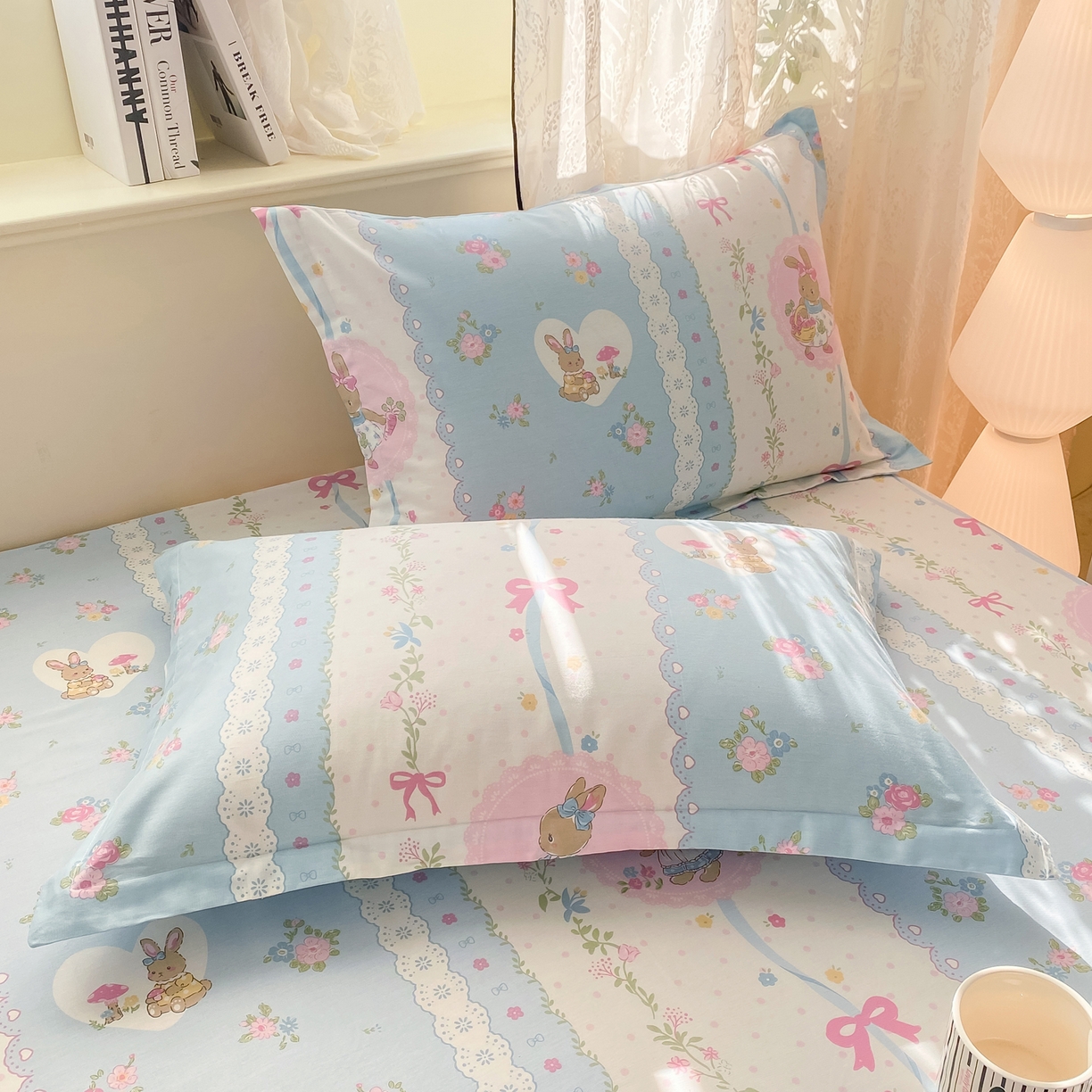 91家纺网 家纺一手货源 找家纺 女子家纺 2026新款全棉纯棉印花小清新系列单床笠单品床笠床笠单件 花丛兔兰