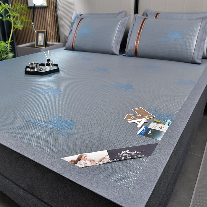 91家纺网 家纺一手货源 找家纺 小牛席业 2026新款加厚天鹅冰藤席系列 加厚款-天鹅冰藤席（蓝色）