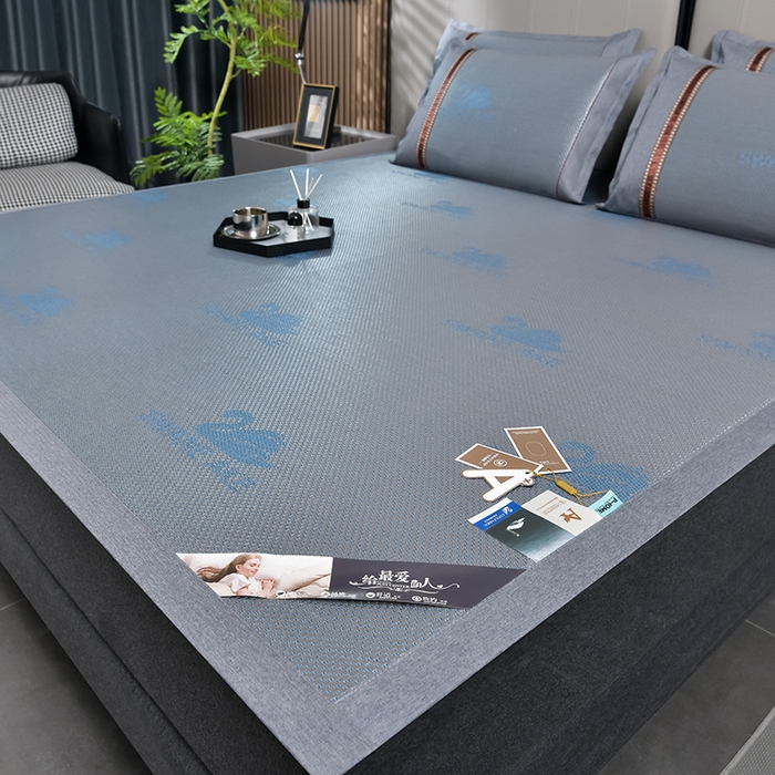 91家纺网 家纺一手货源 找家纺 小牛席业 2026新款加厚天鹅冰藤席系列 加厚款-天鹅冰藤席（蓝色）