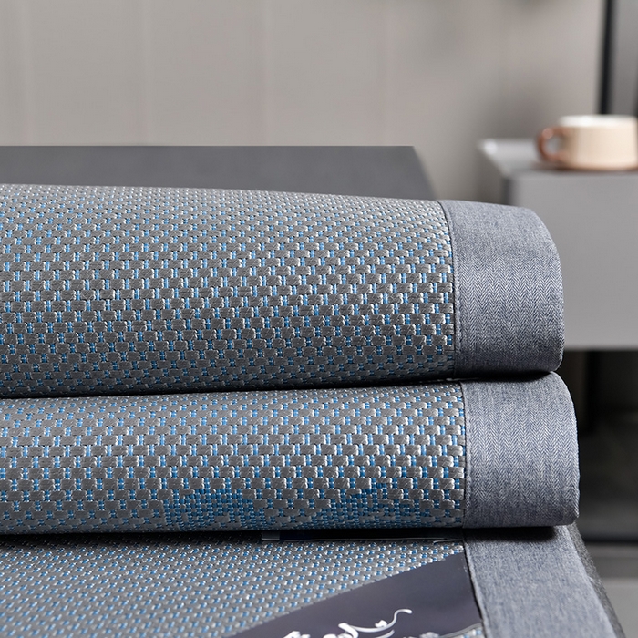 91家纺网 家纺一手货源 找家纺 小牛席业 2026新款加厚天鹅冰藤席系列 加厚款-天鹅冰藤席（蓝色）