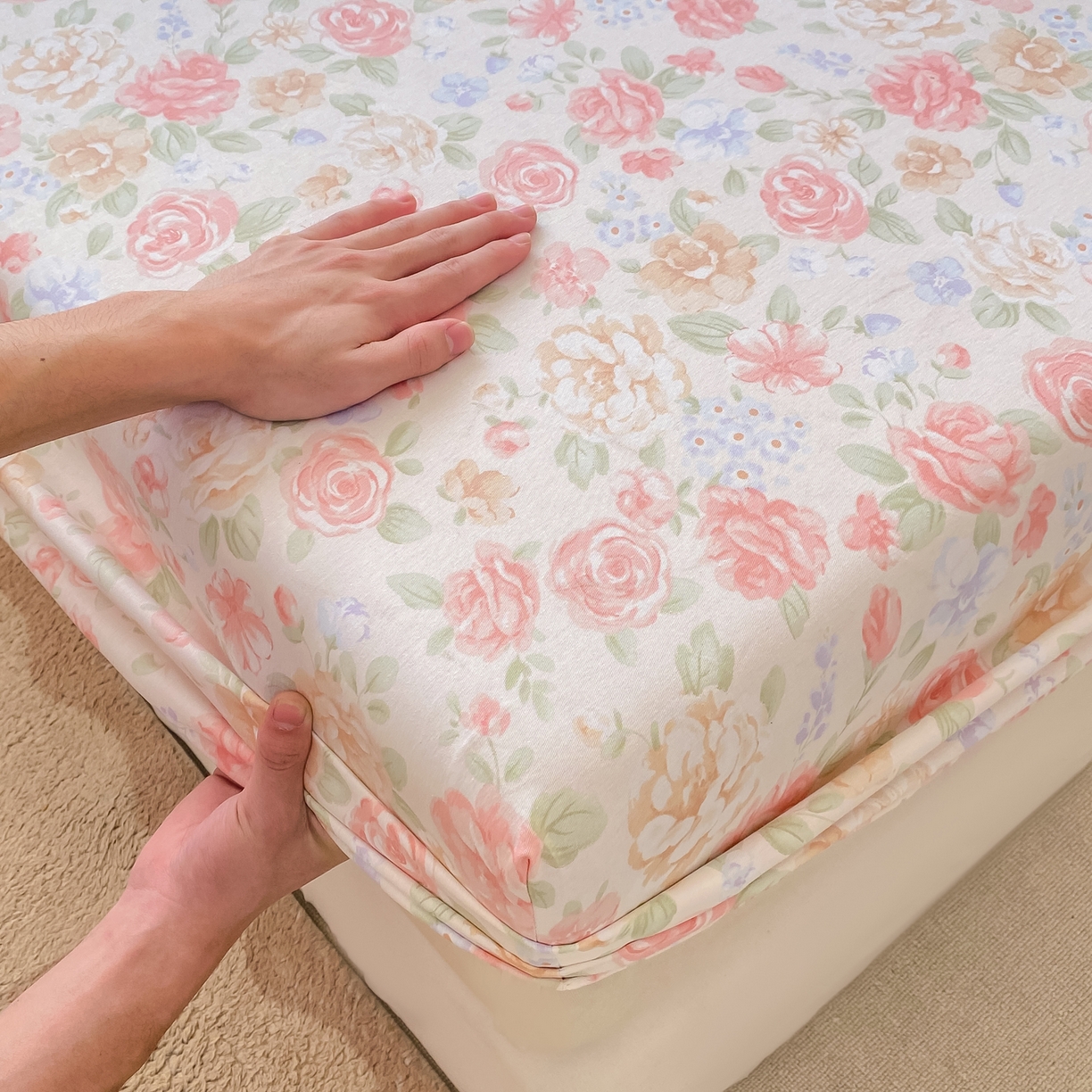 91家纺网 家纺一手货源 找家纺 女子家纺 2026新款全棉纯棉印花小清新系列单床笠单品床笠床笠单件 花恋