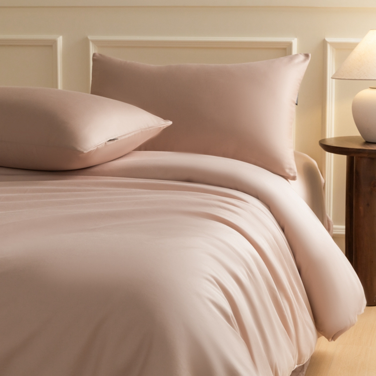 91家纺网 家纺一手货源 找家纺 秀色家纺 2026新款高端100pro新疆长绒棉床上四件套全棉纯棉四季纯色双拼高级感礼品团购四件套-米朵 米朵-茱萸粉