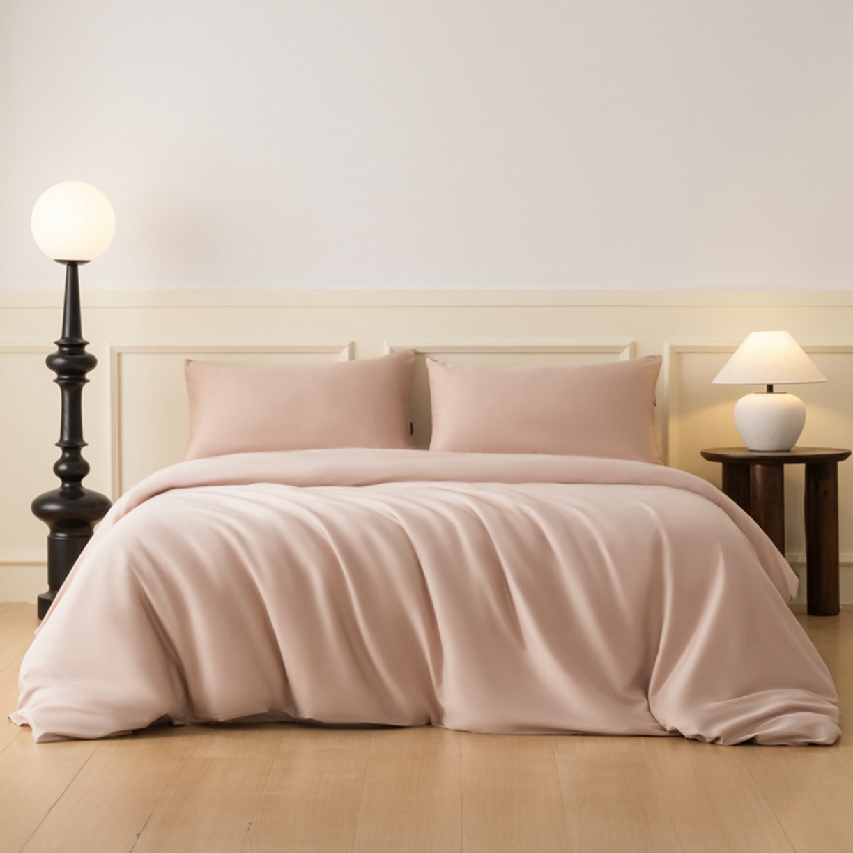 91家纺网 家纺一手货源 找家纺 秀色家纺 2026新款高端100pro新疆长绒棉床上四件套全棉纯棉四季纯色双拼高级感礼品团购四件套-米朵 米朵-茱萸粉