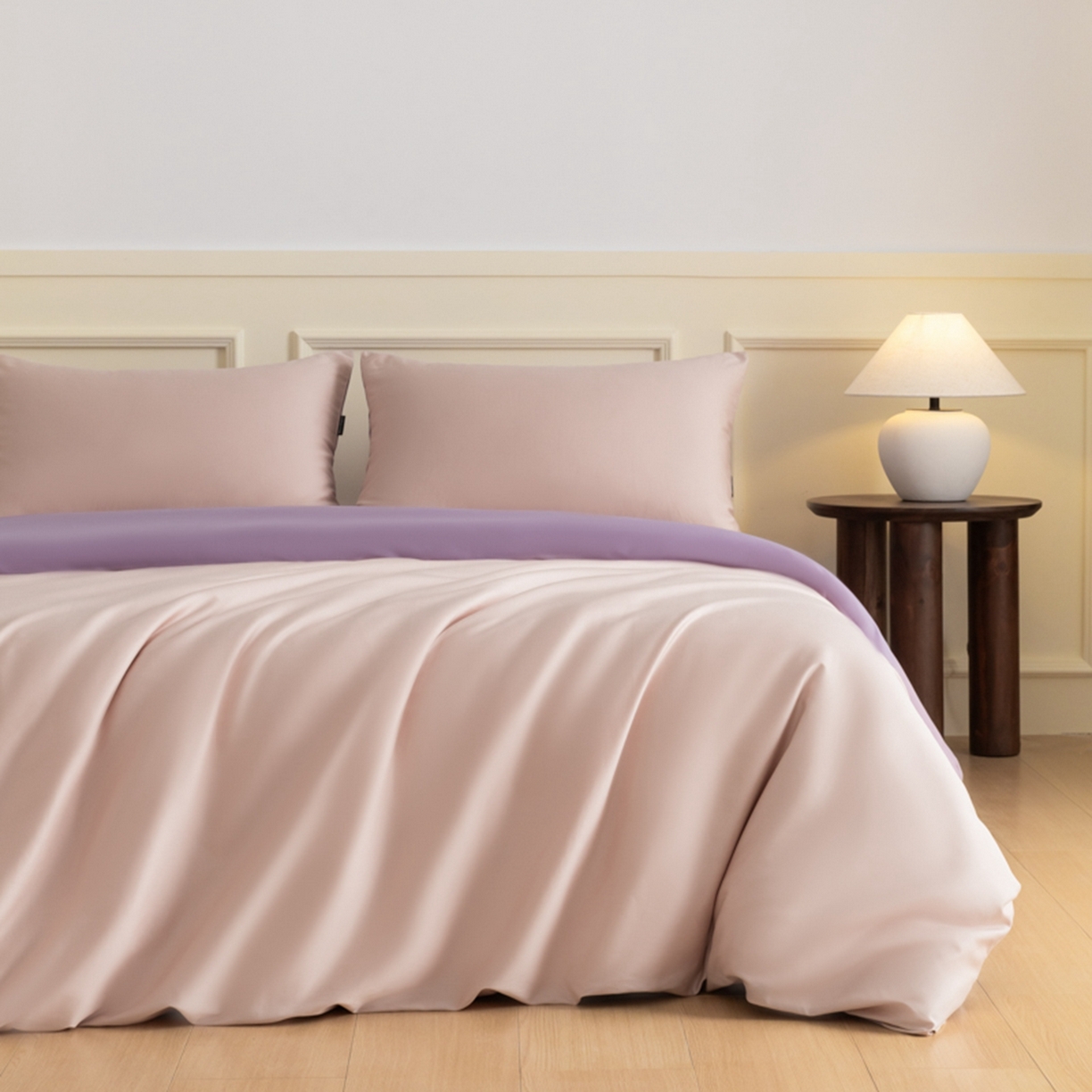 秀色家纺 2026新款高端100pro新疆长绒棉床上四件套全棉纯棉四季纯色双拼高级感礼品团购四件套-米朵 米朵-茱萸粉+乌梅紫