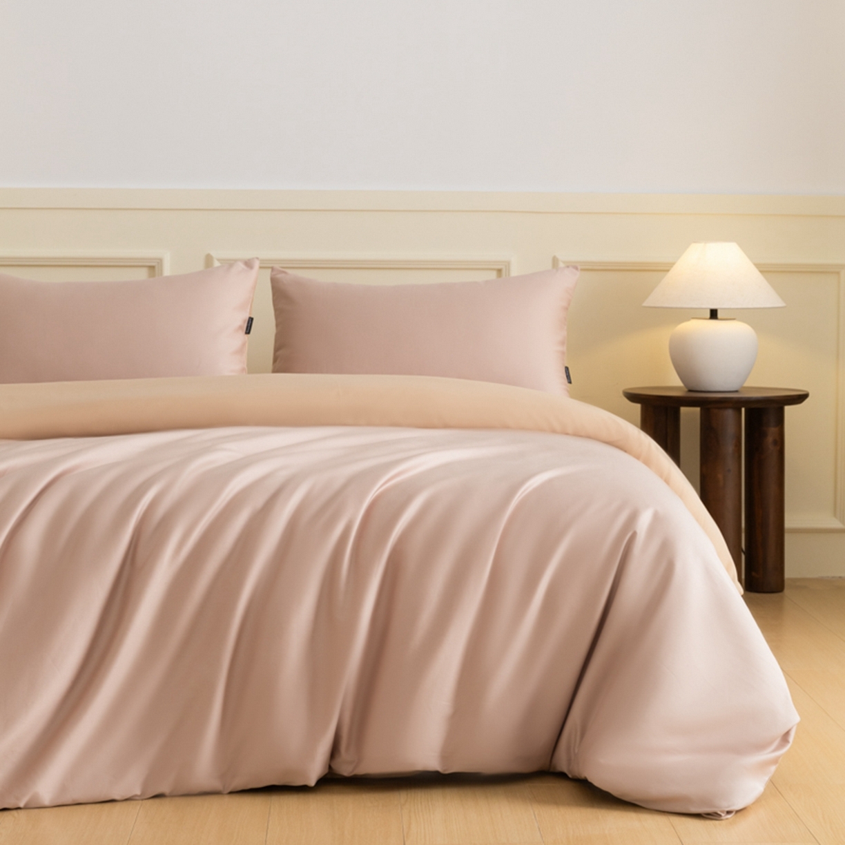 秀色家纺 2026新款高端100pro新疆长绒棉床上四件套全棉纯棉四季纯色双拼高级感礼品团购四件套-米朵 米朵-茱萸粉+香槟金