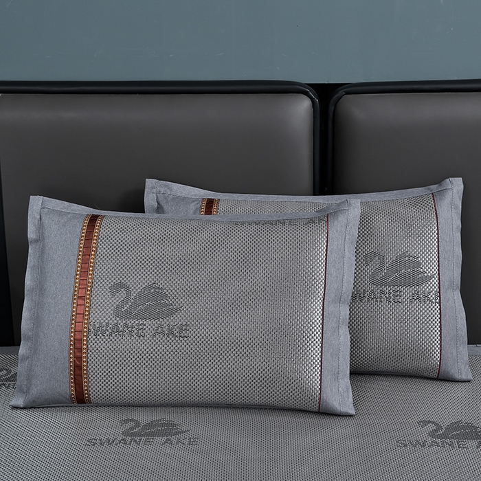 91家纺网 家纺一手货源 找家纺 小牛席业 2026新款加厚款-天鹅冰藤席系列（床笠款） 天鹅冰藤席系列（床笠款）-黑咖