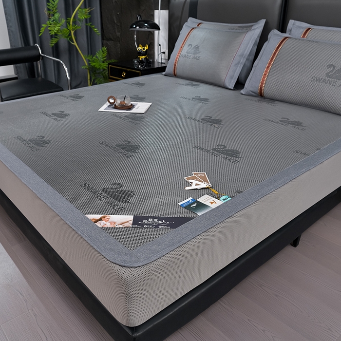 91家纺网 家纺一手货源 找家纺 小牛席业 2026新款加厚款-天鹅冰藤席系列（床笠款） 天鹅冰藤席系列（床笠款）-黑咖