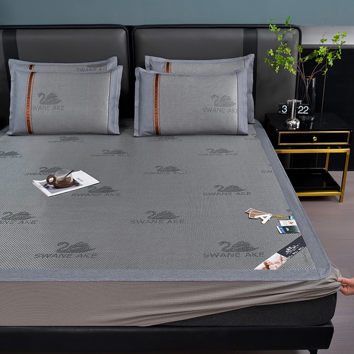 91家纺网 家纺一手货源 找家纺 小牛席业 2026新款加厚款-天鹅冰藤席系列（床笠款） 天鹅冰藤席系列（床笠款）-黑咖