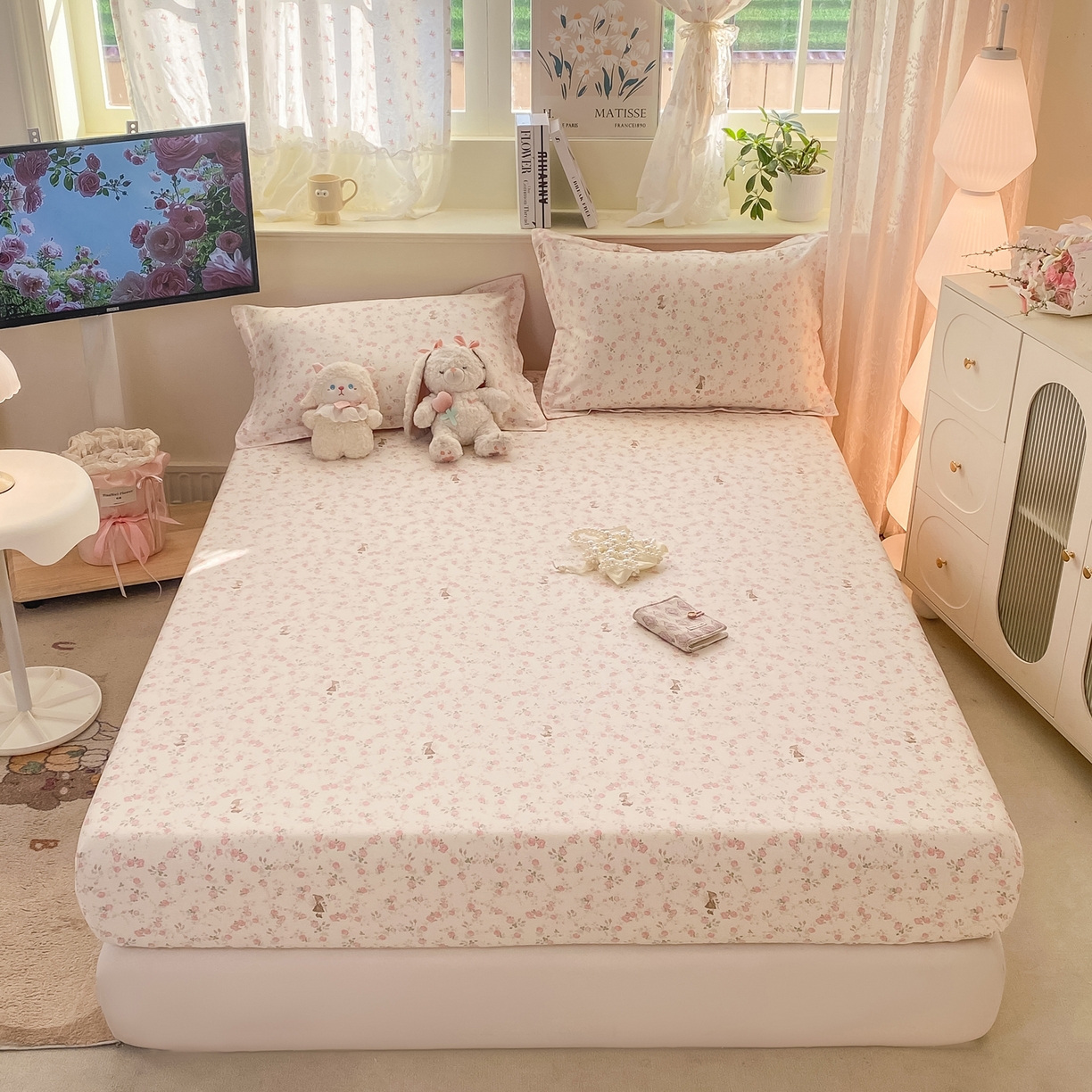 91家纺网 家纺一手货源 找家纺 女子家纺 2026新款全棉纯棉印花小清新系列单床笠单品床笠床笠单件 花中仙子