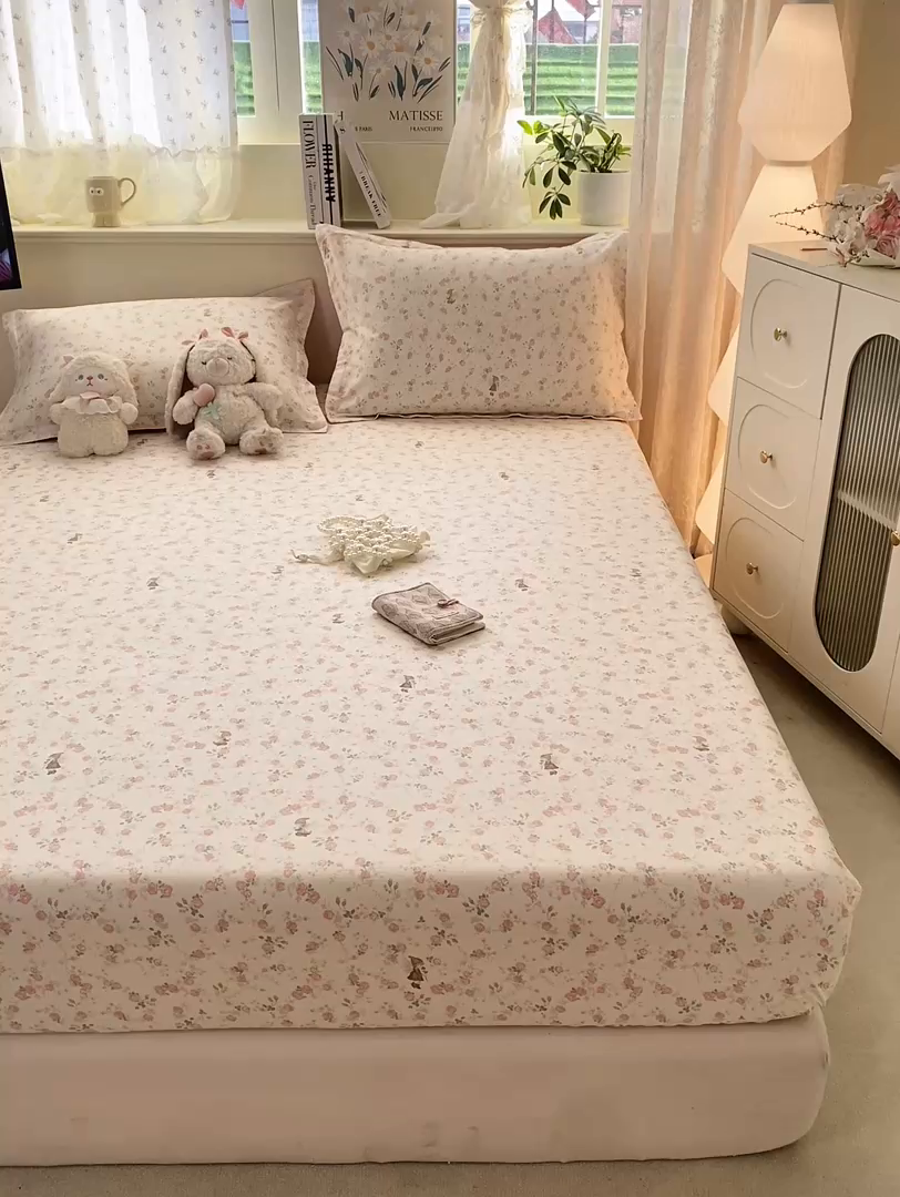 91家纺网 家纺一手货源 找家纺 女子家纺 2026新款全棉纯棉印花小清新系列单床笠单品床笠床笠单件 花中仙子