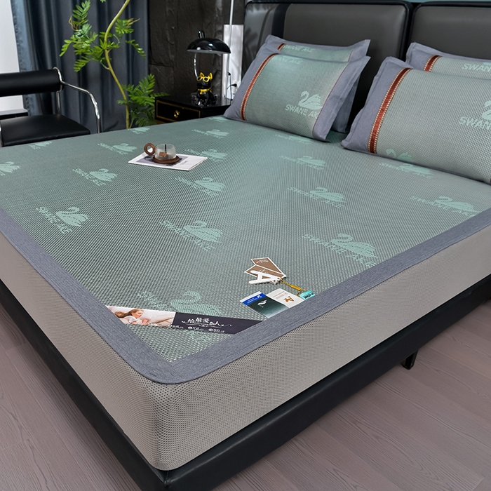 91家纺网 家纺一手货源 找家纺 小牛席业 2026新款加厚款-天鹅冰藤席系列（床笠款） 天鹅冰藤席系列（床笠款）-绿色