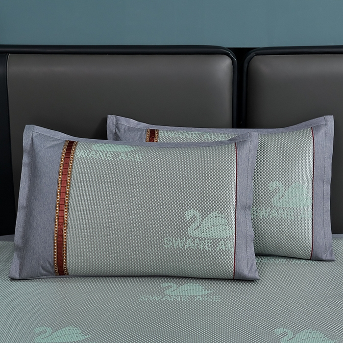 91家纺网 家纺一手货源 找家纺 小牛席业 2026新款加厚款-天鹅冰藤席系列（床笠款） 天鹅冰藤席系列（床笠款）-绿色