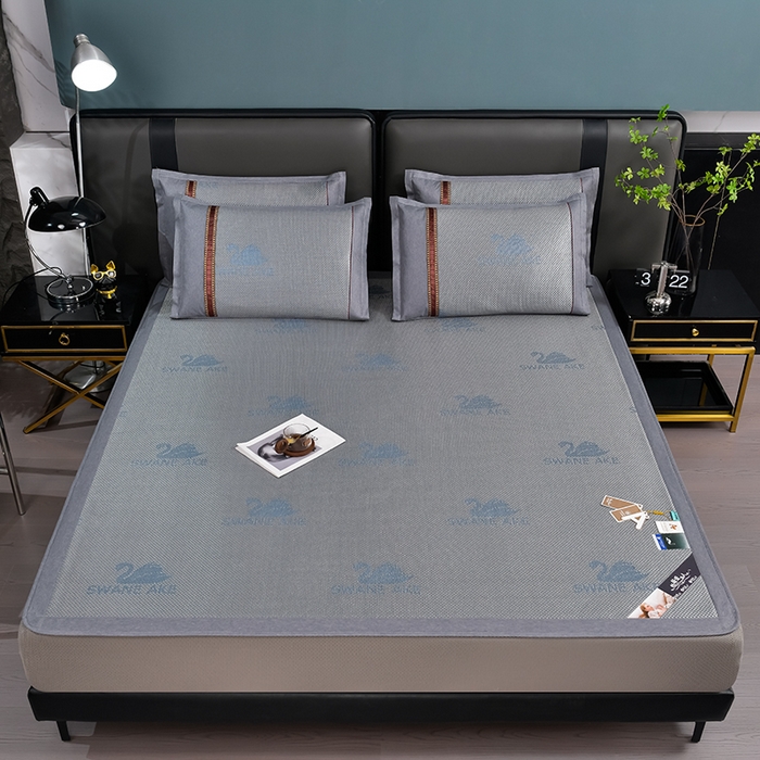 91家纺网 家纺一手货源 找家纺 小牛席业 2026新款加厚款-天鹅冰藤席系列（床笠款） 天鹅冰藤席系列（床笠款）-浅灰