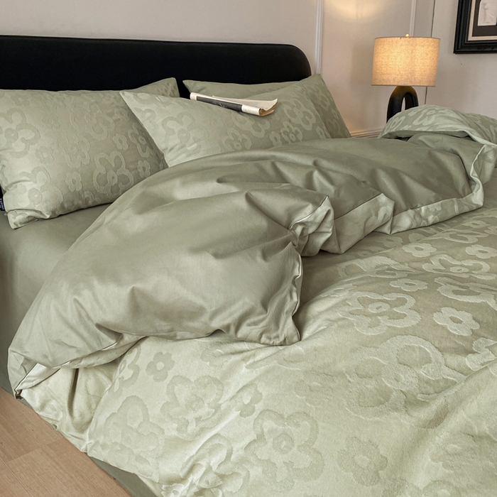 91家纺网 家纺一手货源 找家纺 宜代光年 2026年新款全棉纯棉厚织提花四件套系列（第一批花型） 朵朵-浅绿