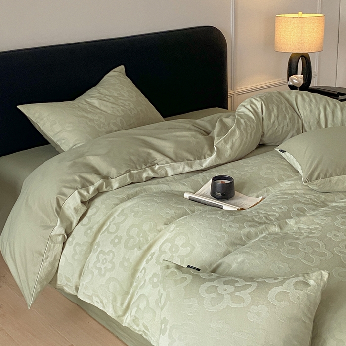 91家纺网 家纺一手货源 找家纺 宜代光年 2026年新款全棉纯棉厚织提花四件套系列（第一批花型） 朵朵-浅绿