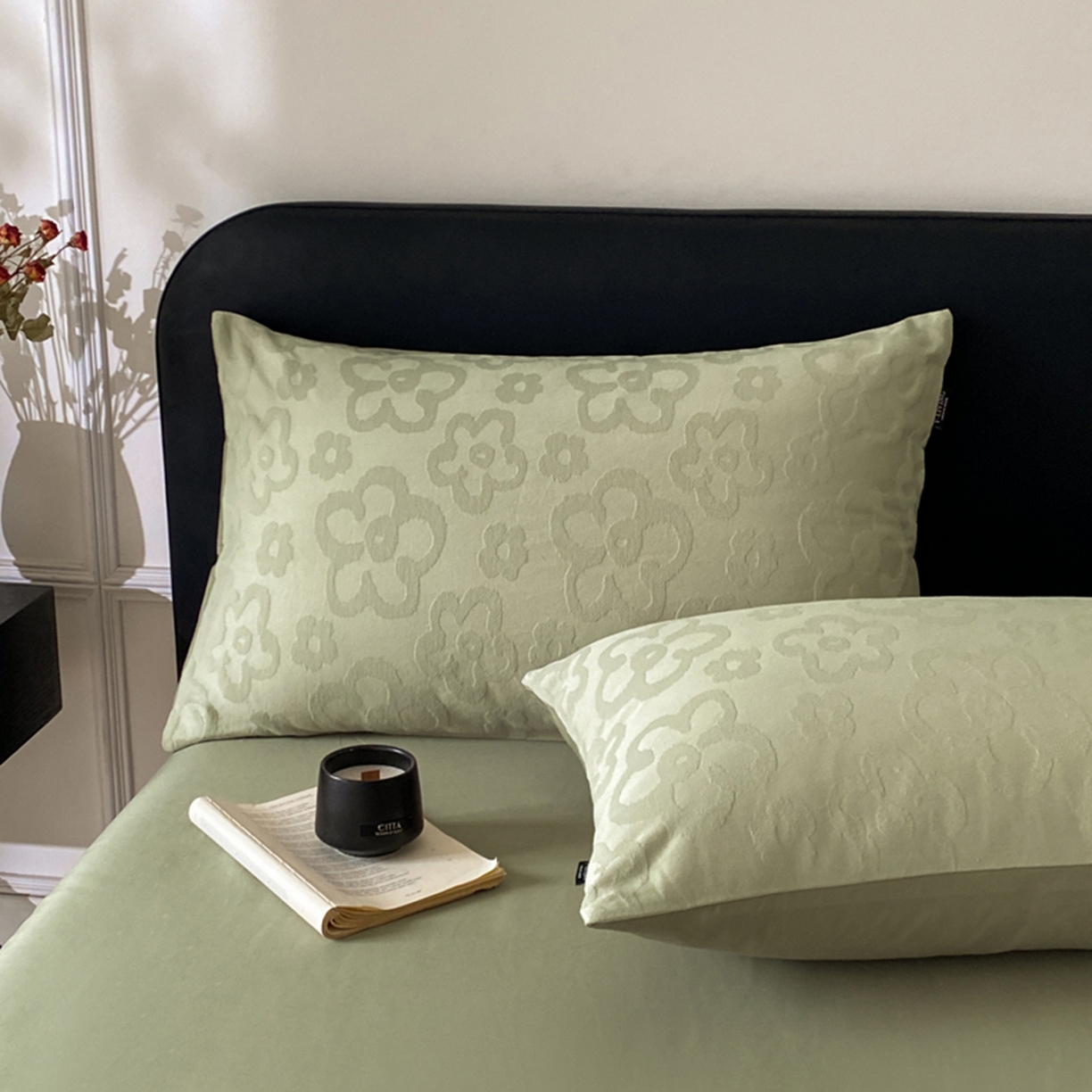 91家纺网 家纺一手货源 找家纺 宜代光年 2026年新款全棉纯棉厚织提花四件套系列（第一批花型） 朵朵-浅绿