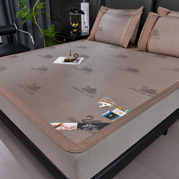 91家纺网 家纺一手货源 找家纺 小牛席业 2026新款加厚款-天鹅冰藤席系列（床笠款） 天鹅冰藤席系列（床笠款）-香槟