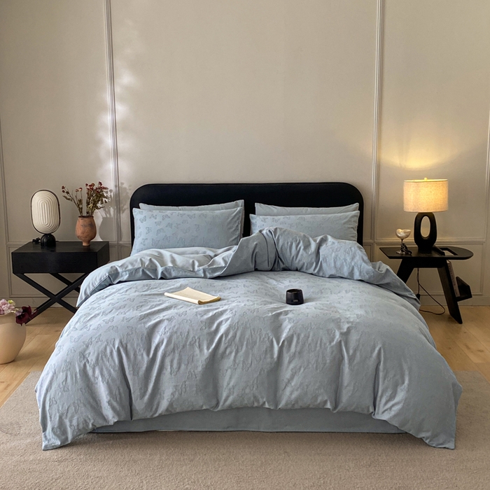 91家纺网 家纺一手货源 找家纺 宜代光年 2026年新款全棉纯棉厚织提花四件套系列（第一批花型） 蝶梦悠悠-浅蓝