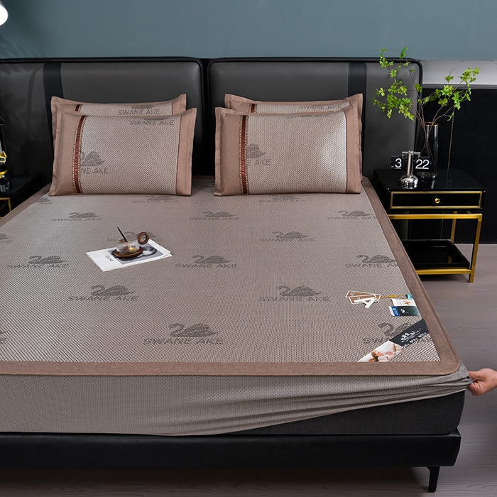 91家纺网 家纺一手货源 找家纺 小牛席业 2026新款加厚款-天鹅冰藤席系列（床笠款） 天鹅冰藤席系列（床笠款）-香槟