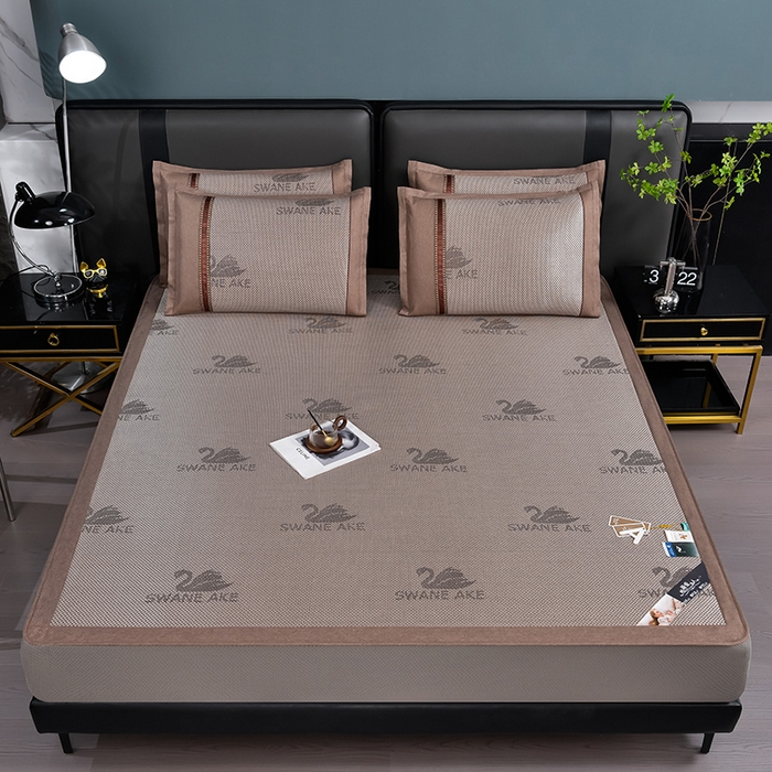 91家纺网 家纺一手货源 找家纺 小牛席业 2026新款加厚款-天鹅冰藤席系列（床笠款） 天鹅冰藤席系列（床笠款）-香槟