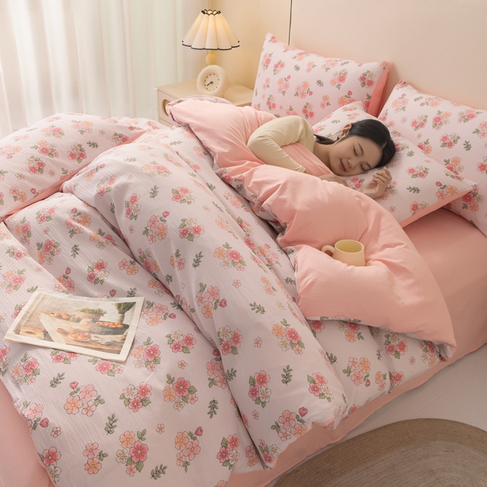 91家纺网 家纺一手货源 找家纺 （总）铭浩家纺 2026春夏新款云感双层皱皱纱四件套