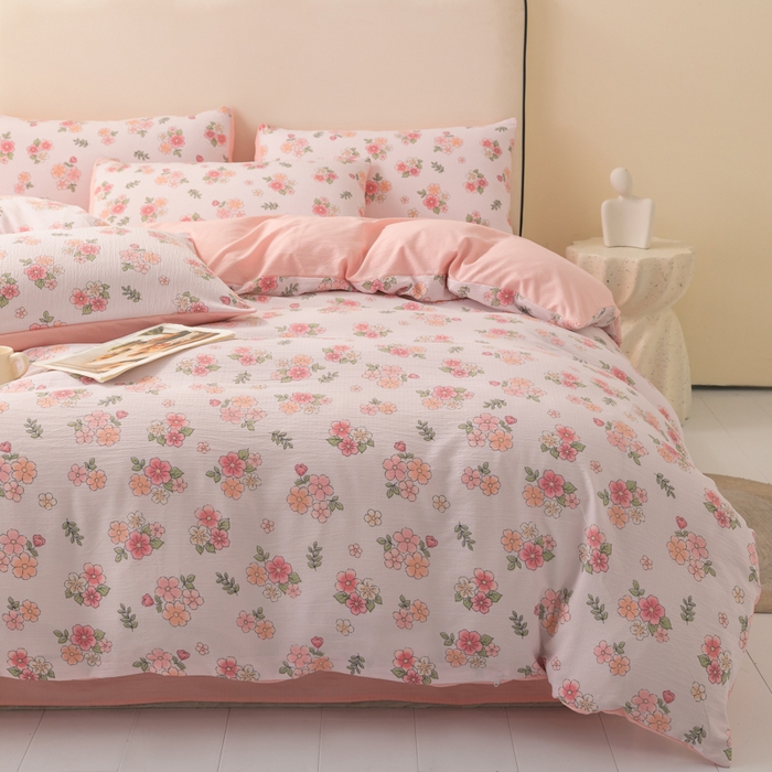 91家纺网 家纺一手货源 找家纺 （总）铭浩家纺 2026春夏新款云感双层皱皱纱四件套