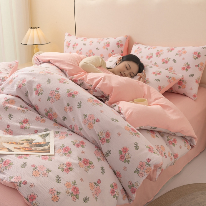 91家纺网 家纺一手货源 找家纺 （总）铭浩家纺 2026春夏新款云感双层皱皱纱四件套