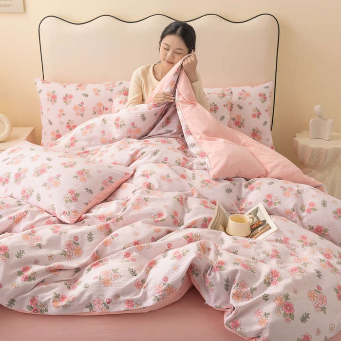 91家纺网 家纺一手货源 找家纺 （总）铭浩家纺 2026春夏新款云感双层皱皱纱四件套