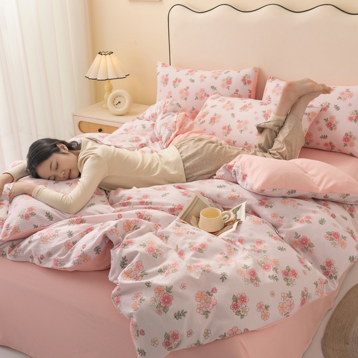 91家纺网 家纺一手货源 找家纺 （总）铭浩家纺 2026春夏新款云感双层皱皱纱四件套