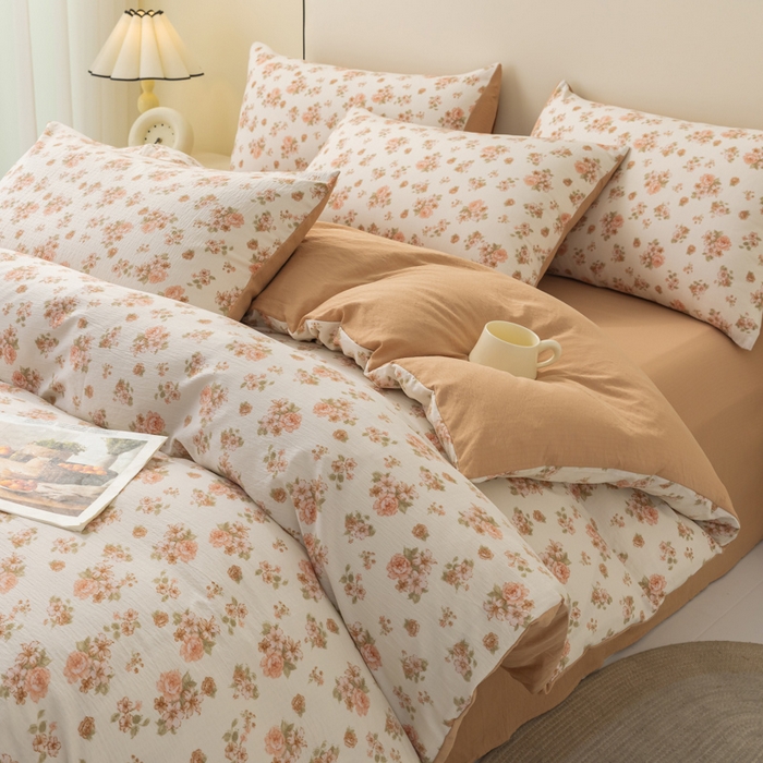 91家纺网 家纺一手货源 找家纺 （总）铭浩家纺 2026春夏新款云感双层皱皱纱四件套