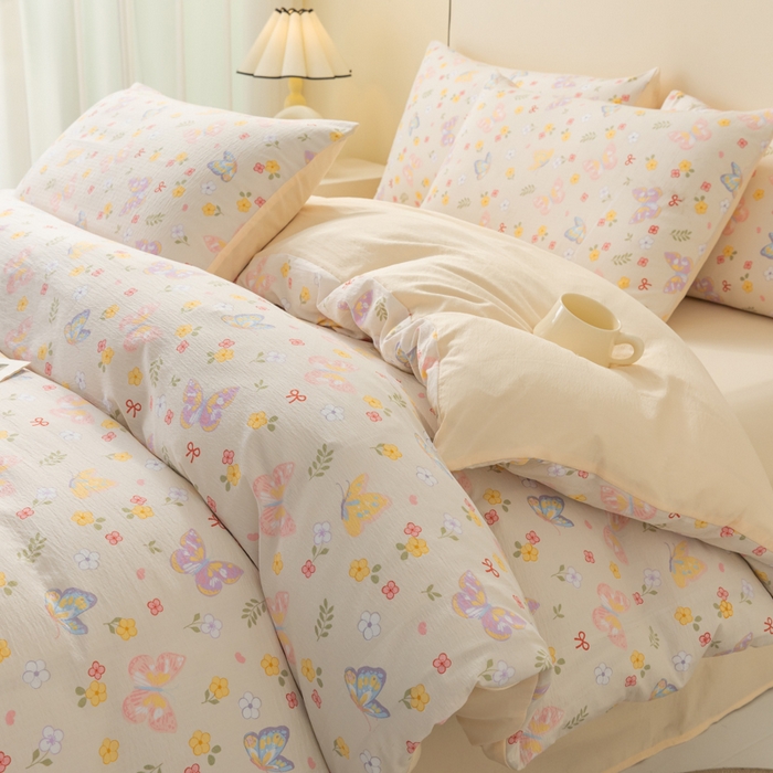 91家纺网 家纺一手货源 找家纺 （总）铭浩家纺 2026春夏新款云感双层皱皱纱四件套