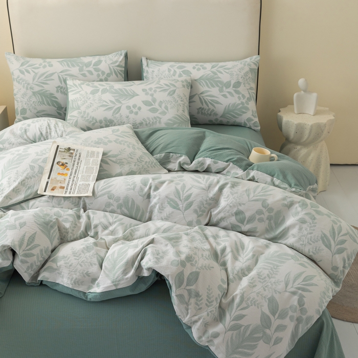 91家纺网 家纺一手货源 找家纺 铭浩家纺 2026春夏新款云感双层皱皱纱四件套 青枝漫影