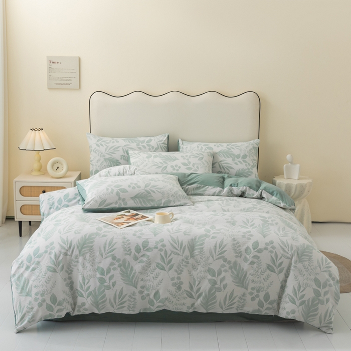 91家纺网 家纺一手货源 找家纺 铭浩家纺 2026春夏新款云感双层皱皱纱四件套 青枝漫影