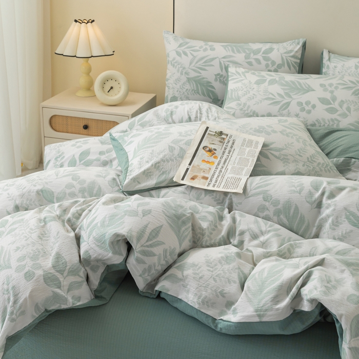 91家纺网 家纺一手货源 找家纺 铭浩家纺 2026春夏新款云感双层皱皱纱四件套 青枝漫影