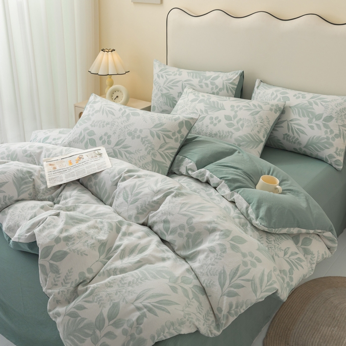 91家纺网 家纺一手货源 找家纺 铭浩家纺 2026春夏新款云感双层皱皱纱四件套 青枝漫影