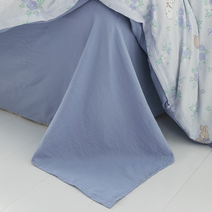 91家纺网 家纺一手货源 找家纺 铭浩家纺 2026春夏新款云感双层皱皱纱四件套 蓝兔花眠