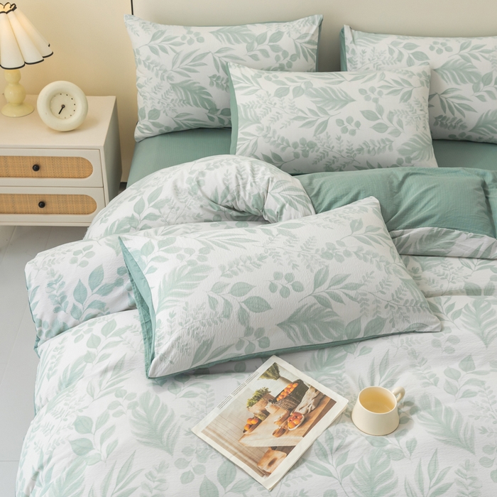 91家纺网 家纺一手货源 找家纺 铭浩家纺 2026春夏新款云感双层皱皱纱四件套 青枝漫影