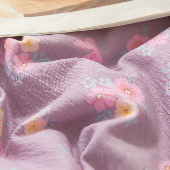 91家纺网 家纺一手货源 找家纺 铭浩家纺 2026春夏新款云感双层皱皱纱四件套 紫樱小筑