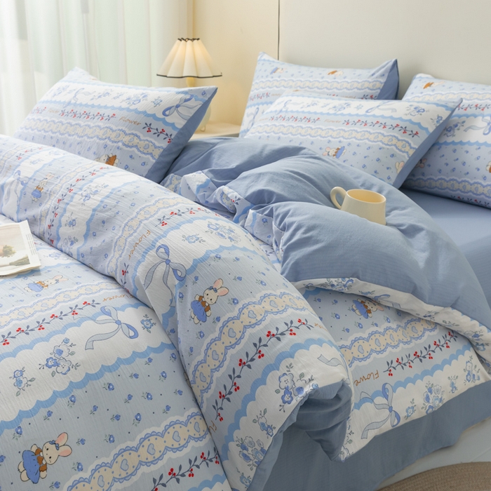 91家纺网 家纺一手货源 找家纺 （总）铭浩家纺 2026春夏新款云感双层皱皱纱四件套