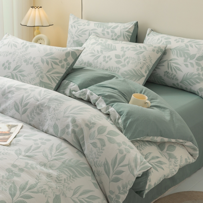 91家纺网 家纺一手货源 找家纺 铭浩家纺 2026春夏新款云感双层皱皱纱四件套 青枝漫影